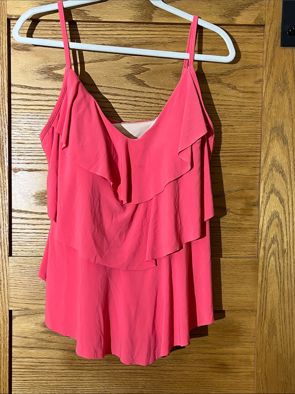 Aqua Green Coral Pink Ruffle Tiered Swim Camisole